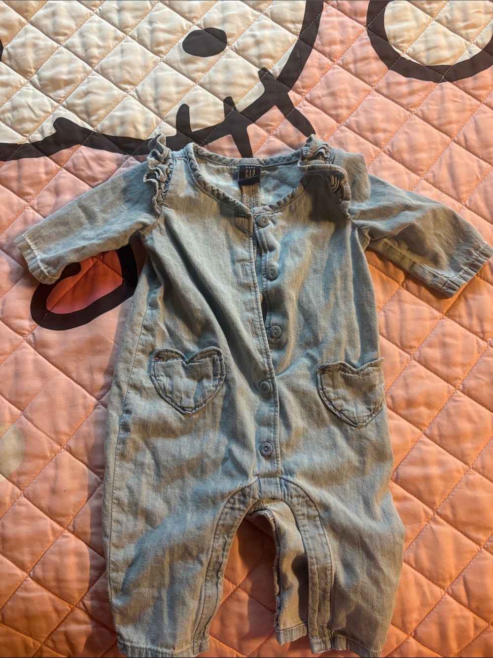 GAP Light Denim Romper with Heart Pockets